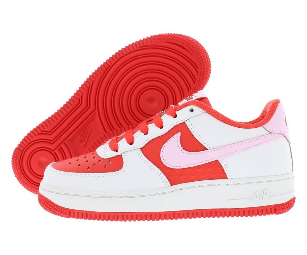Nike Kids Air Force 1 Shoes,Summit White/Light Crimson/Fire Red/Pink Foam, 5